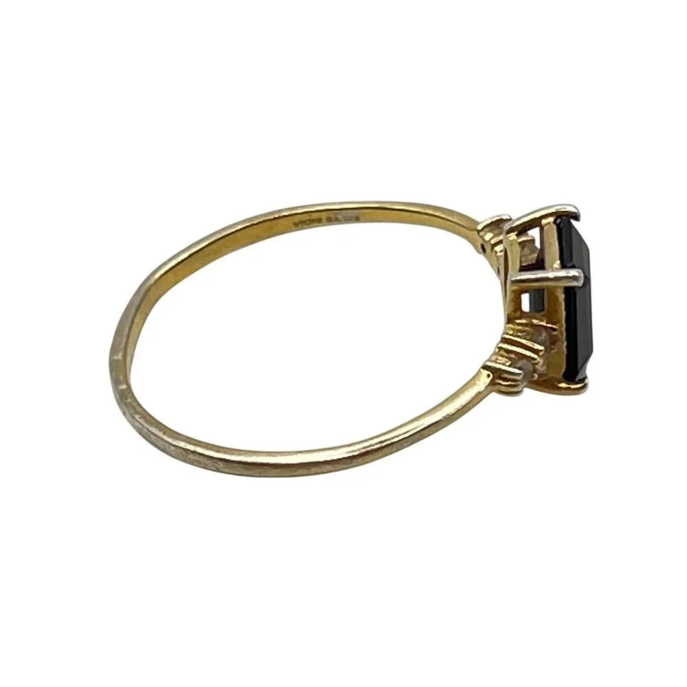 Sterling Silver Vermeil Ring Black Onyx CZ Sz 8 Signed 925 YS India Dainty 1.08g - Picture 10 of 13